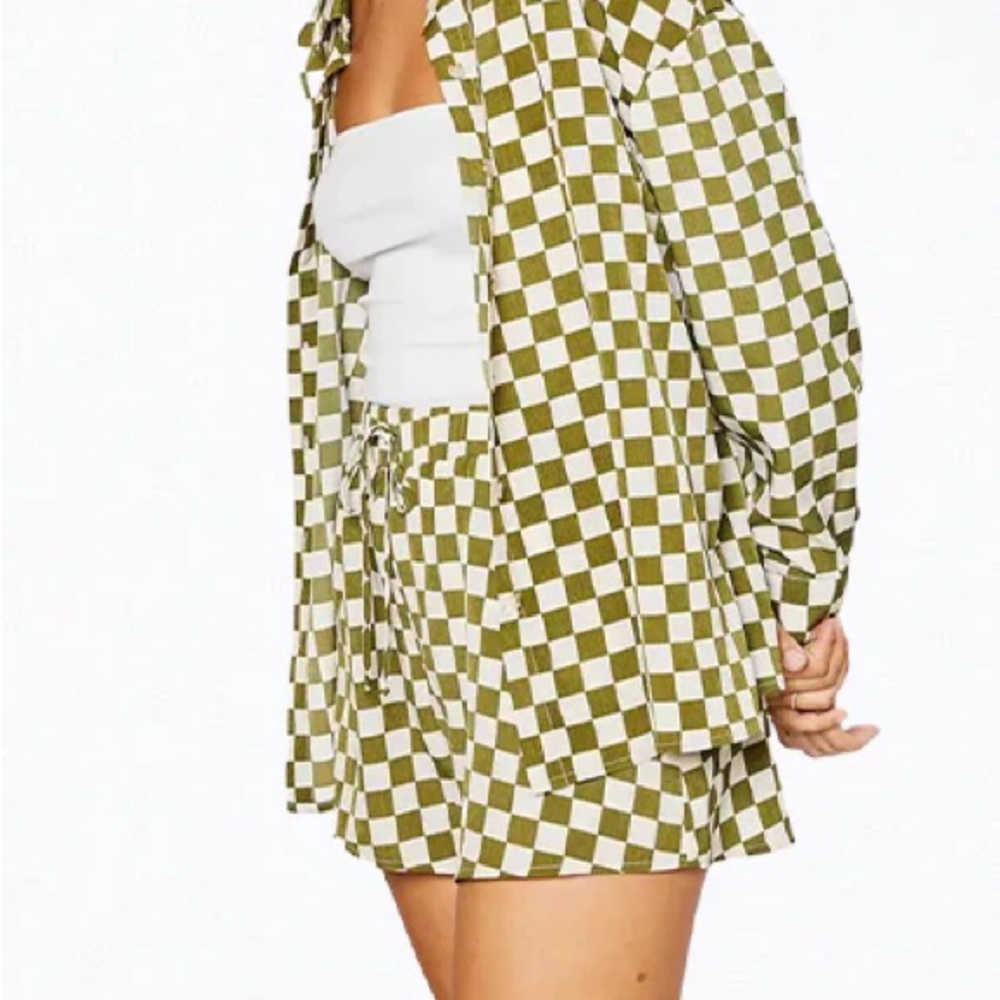 Checkered Green and White Shirt and Shorts Set